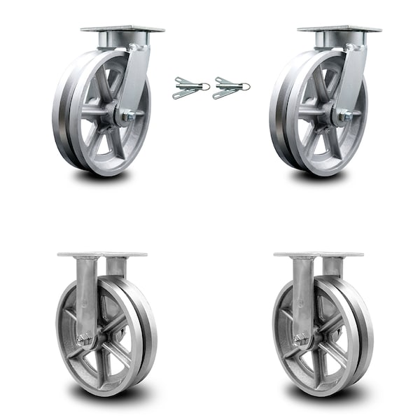 8 Inch Kingpinless V Groove Semi Steel Wheel Caster Swivel Locks 2 Rigid, 2PK
